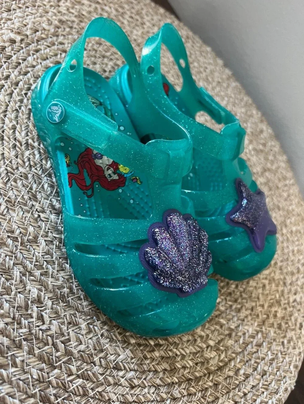 RARE Croc Isabella Ariel Little Mermaid Kids Glitter Jelly Slip-On Size 9